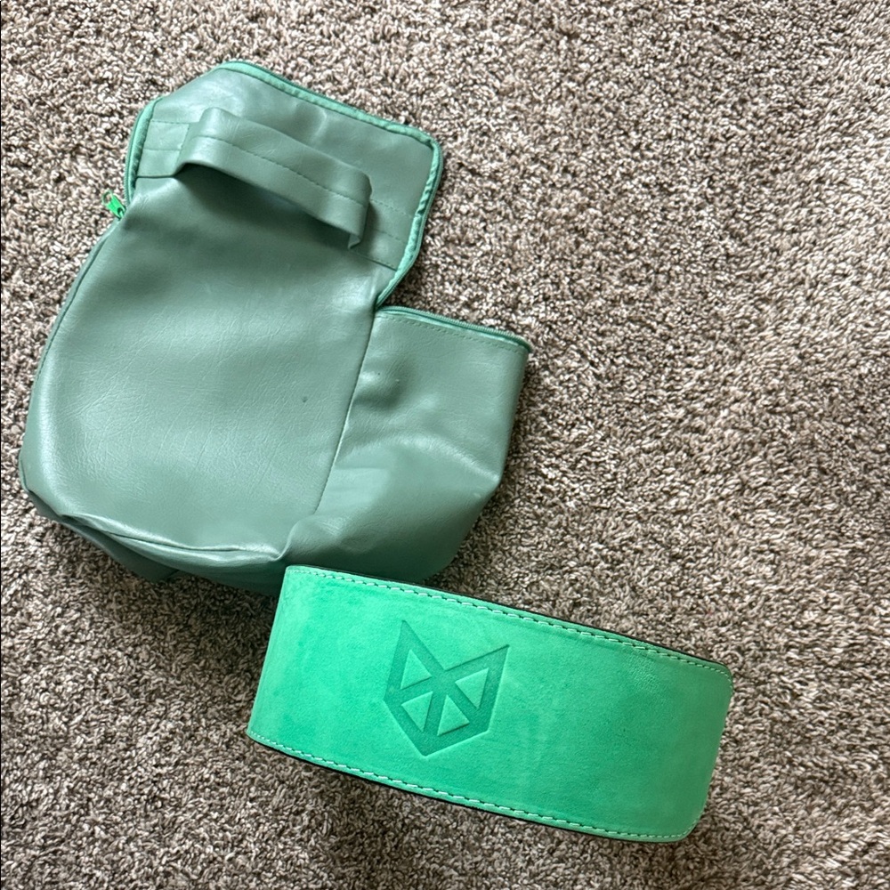 Green Leather Belt and Pouch Set